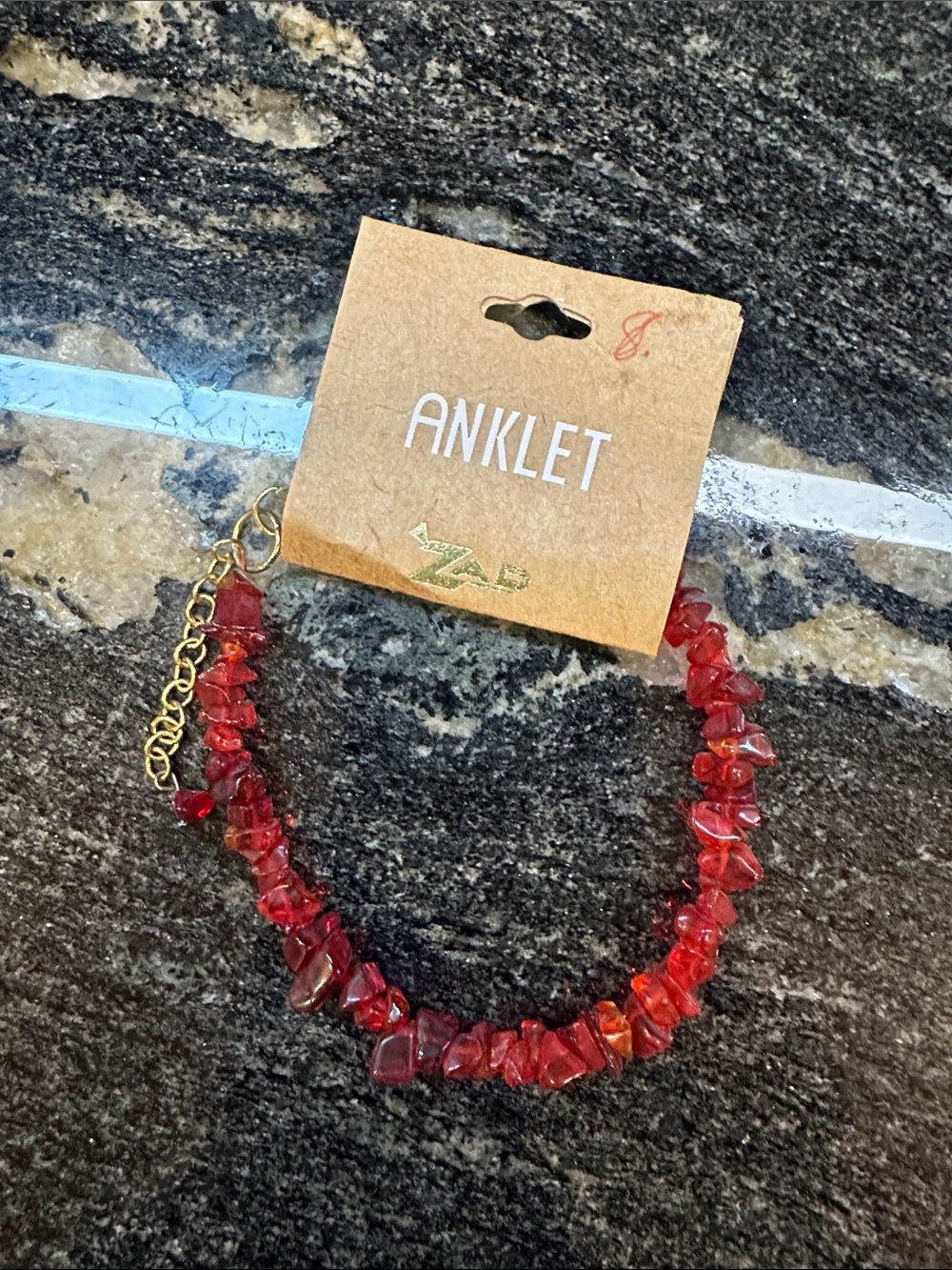 ZAD Red Chip-Bead Anklet with Gold-Tone Chain